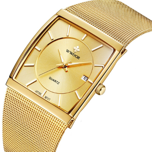 Relógio Feminino com Pulseira de Malha Banhado a ouro 18k